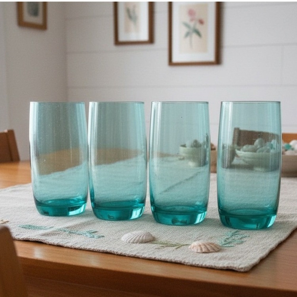 Luminarc Aqua Teal Tumblers, Set of 4,‎ Vintage Glasses, Replacement Drinkware